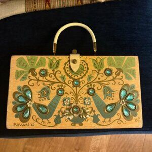 VINTAGE BOX BAG WOODEN PURSE EDEN COLLINS OF TEXAS 1963